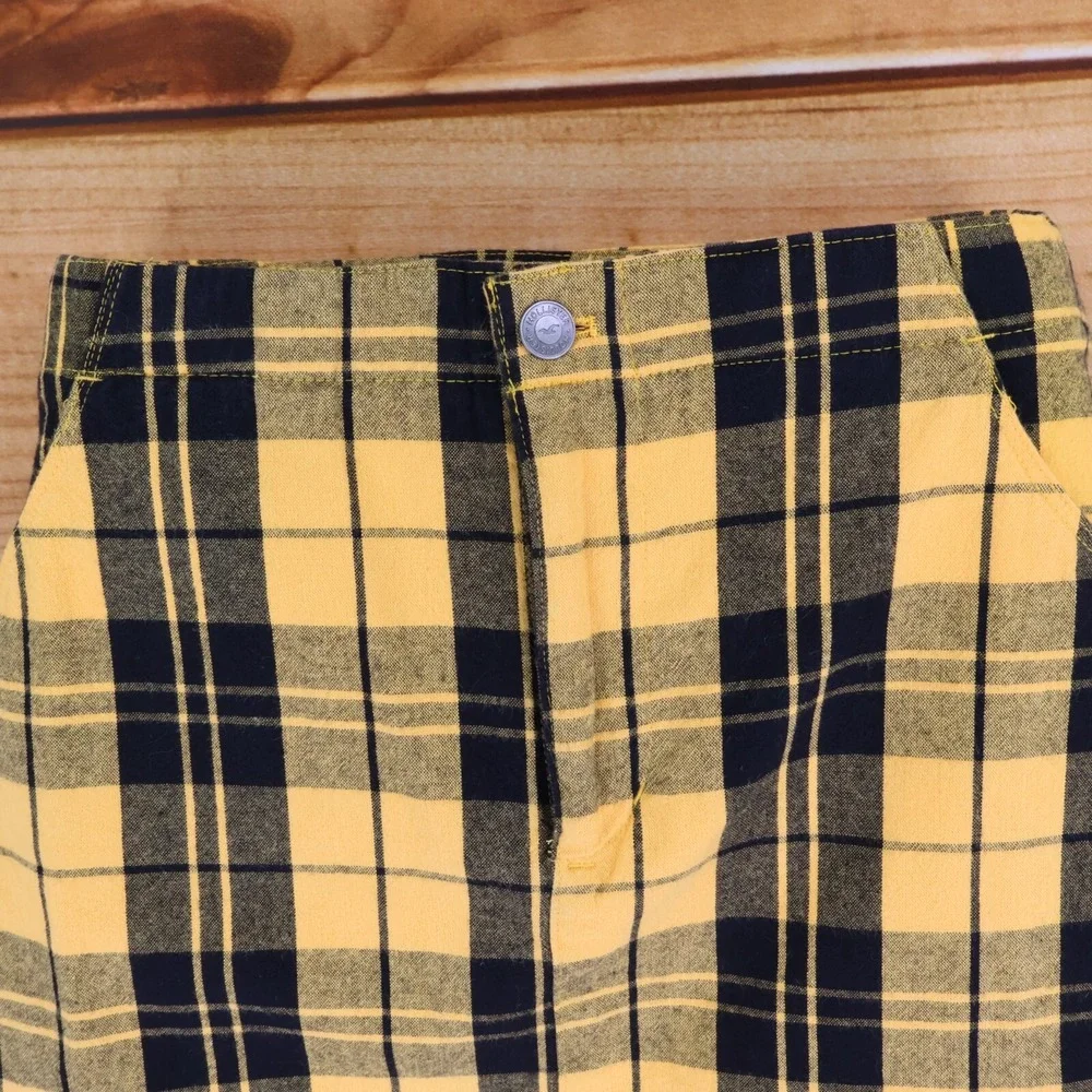Hollister California Mini Skirt Womens Size S‎ Yellow Black Plaid Cotton Pockets